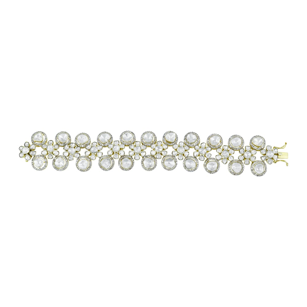 Polki Bracelet with Double Rows and Diamond Halos